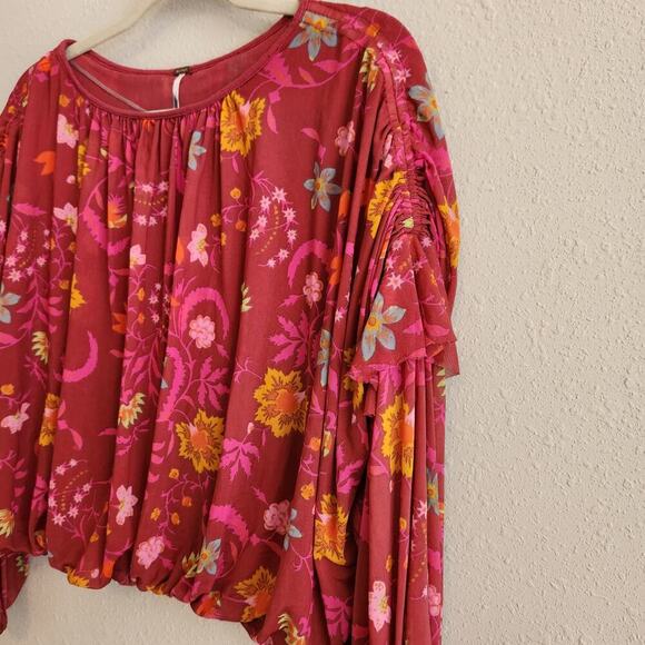 Free People Size Small Wildflower Honey Berry Floral Boho‎ Balloon Sleeve Blouse - Picture 5 of 12